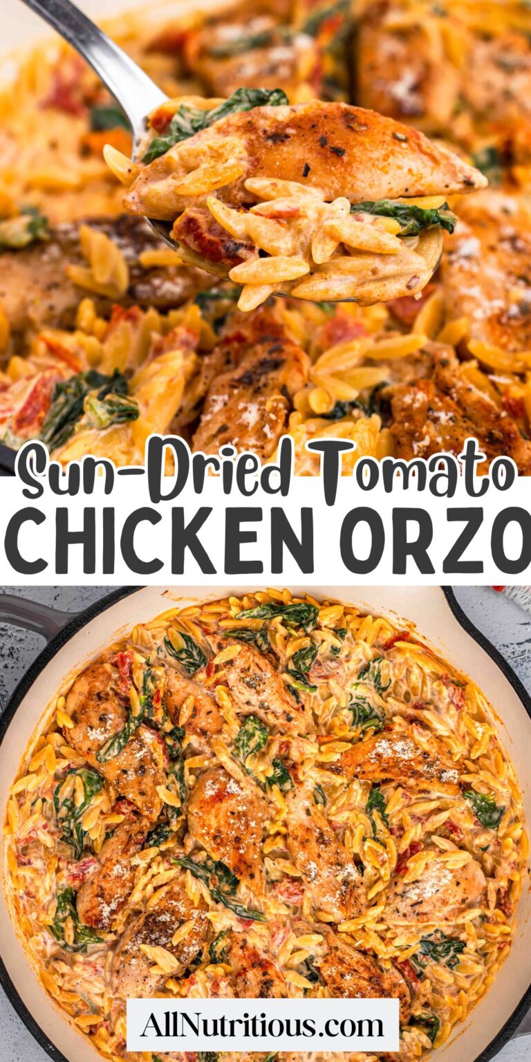 Orzo cremoso de pollo con tomates secados al sol