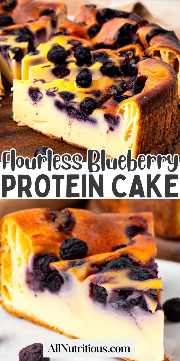 Pastel de proteína sin harina con arándanos